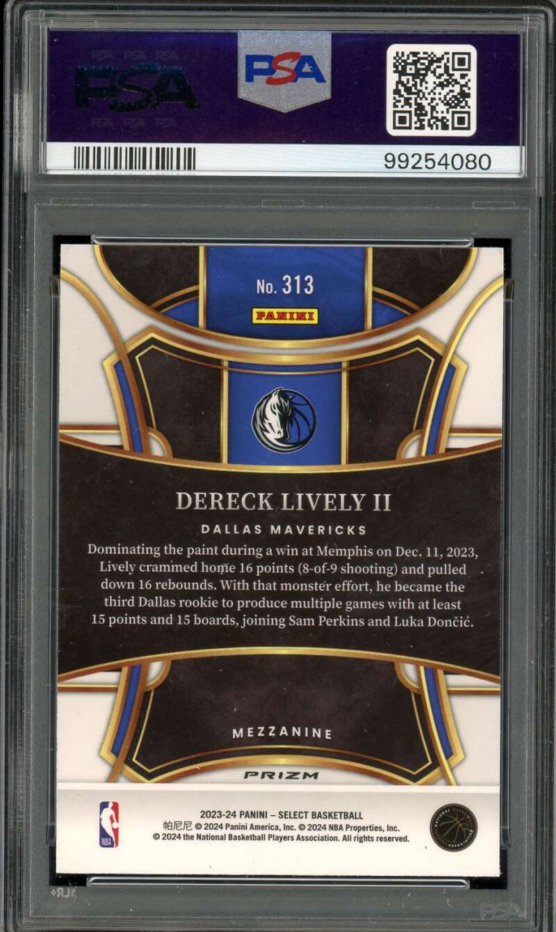 Dereck Lively II Rookie Card 2023-24 Select Blue Cracked Ice #313 PSA 10 Image 2
