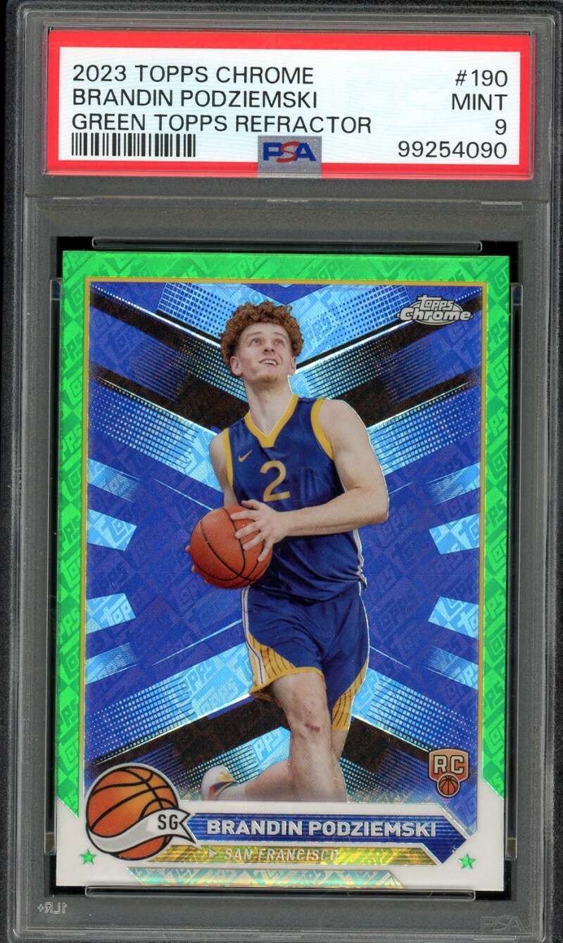 Brandin Podziemski Rookie 2023-24 Topps Chrome Green Topps Refractor #190 PSA 9 Image 1