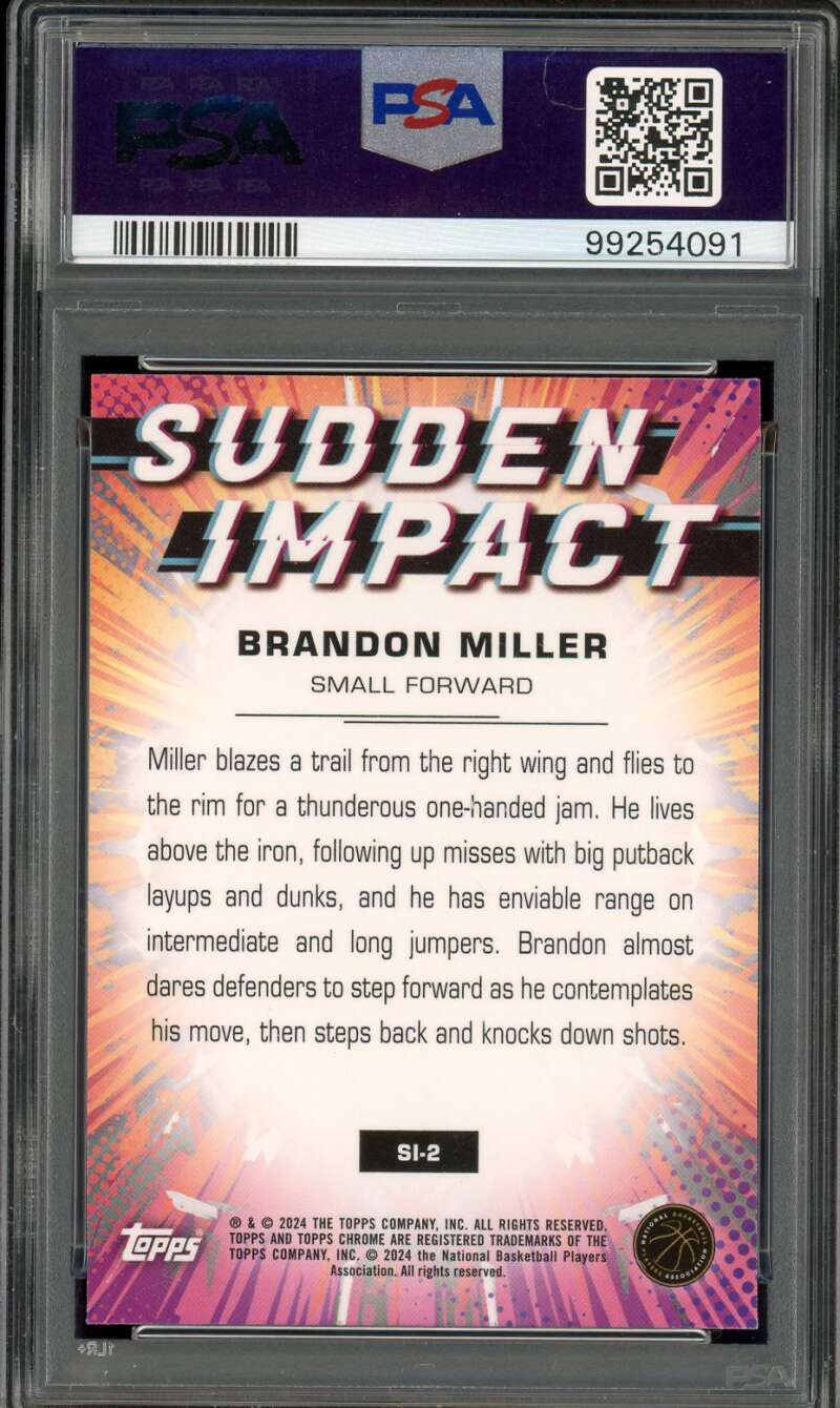 Brandon Miller Rookie Card 2023-24 Topps Chrome Sudden Impact #SI2 PSA 10 Image 2