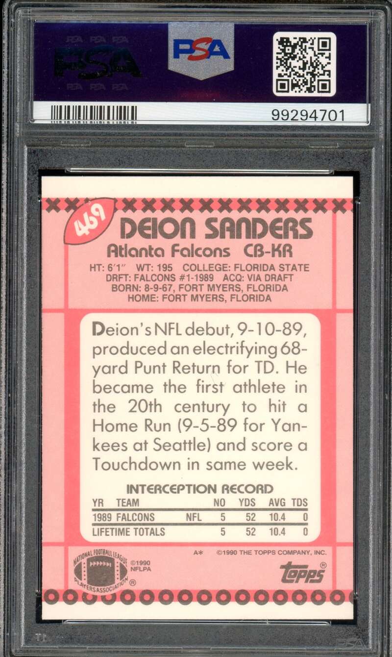 Deion Sanders Card 1990 Topps Tiffany #469 PSA 7 Image 2
