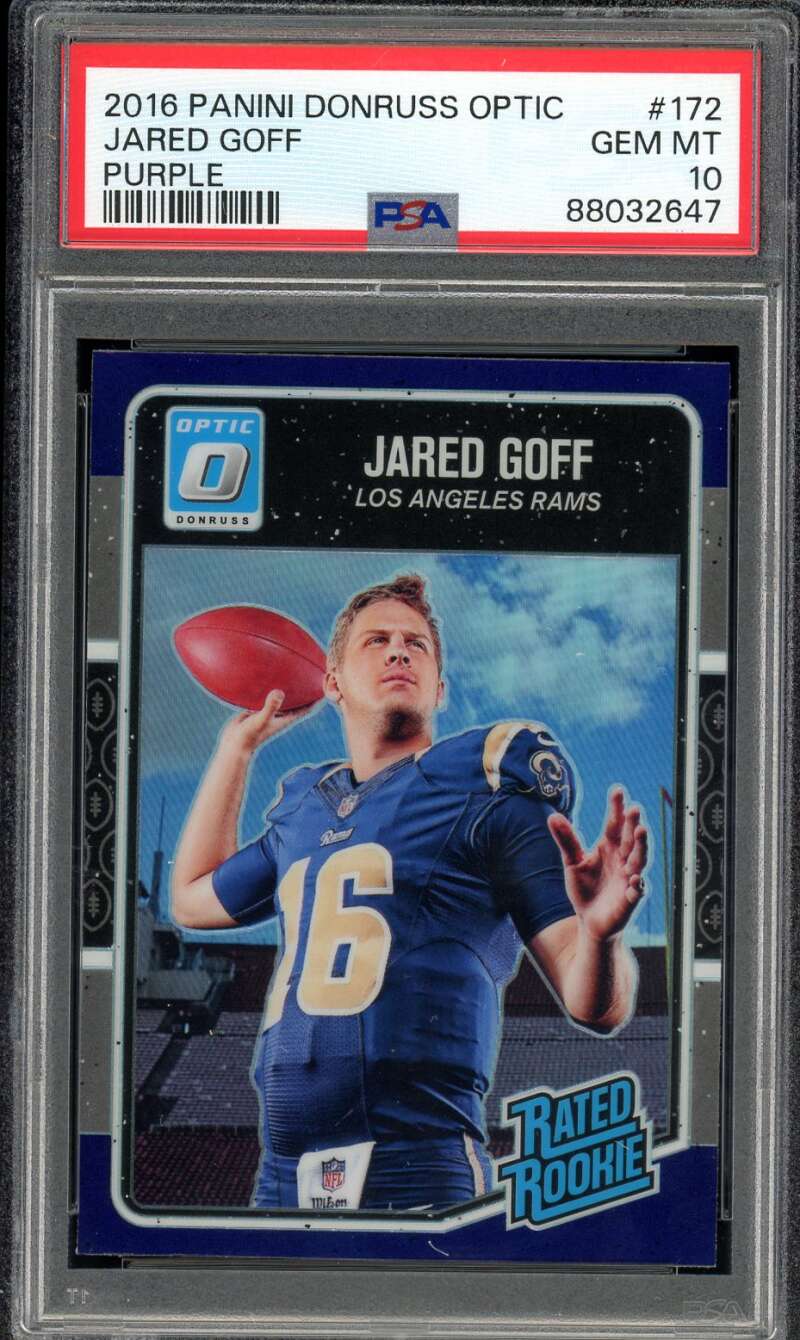 Jared Goff Rookie Card 2016 Panini Donruss Optic Purple #172 PSA 10 Image 1