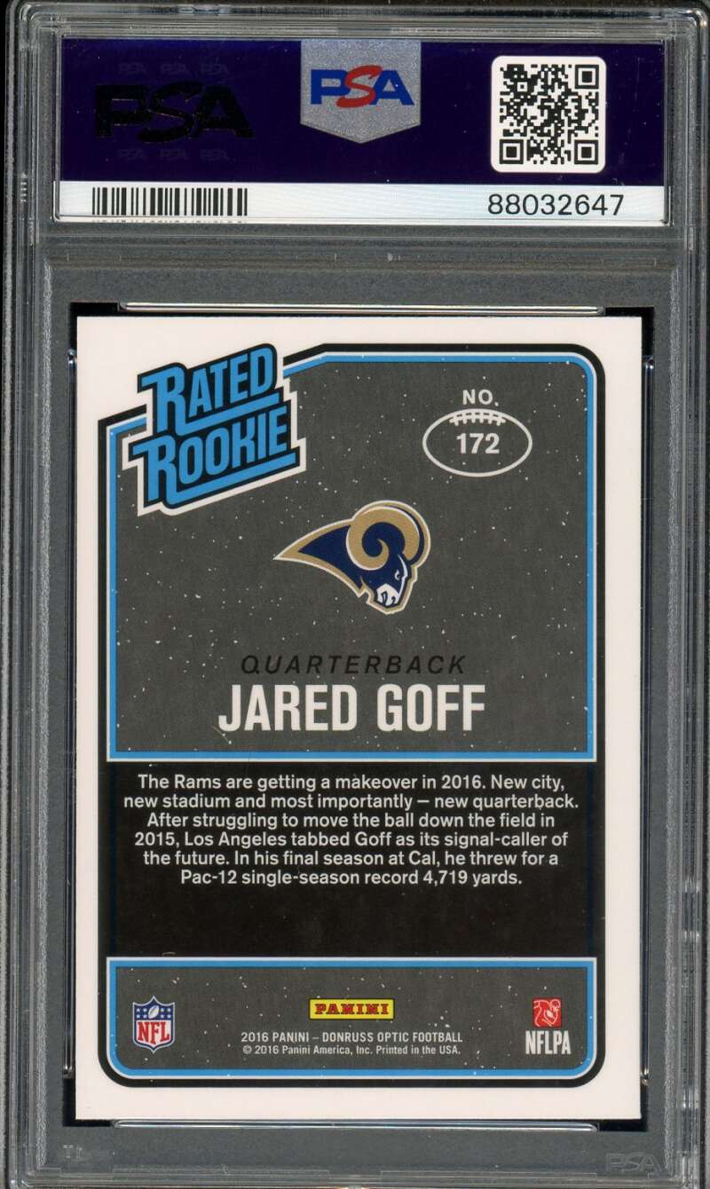 Jared Goff Rookie Card 2016 Panini Donruss Optic Purple #172 PSA 10 Image 2