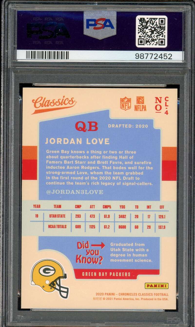 Jordan Love Rookie Card 2020 Panini Chronicles Classics #4 PSA 9 Image 2