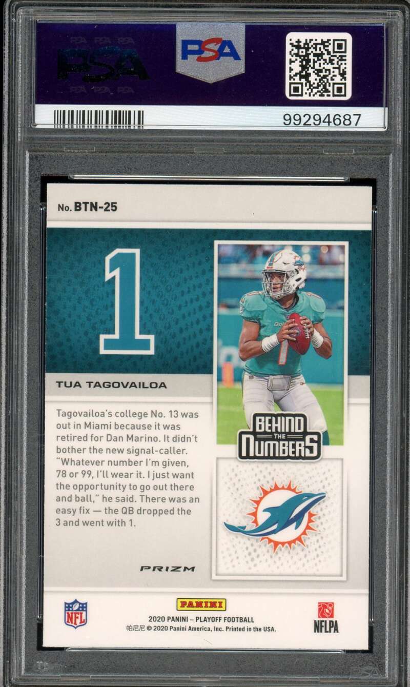 Tua Tagovailoa Rookie 2020 Panini Playoff Behind The Numbers Red #BTN25 PSA 9 Image 2