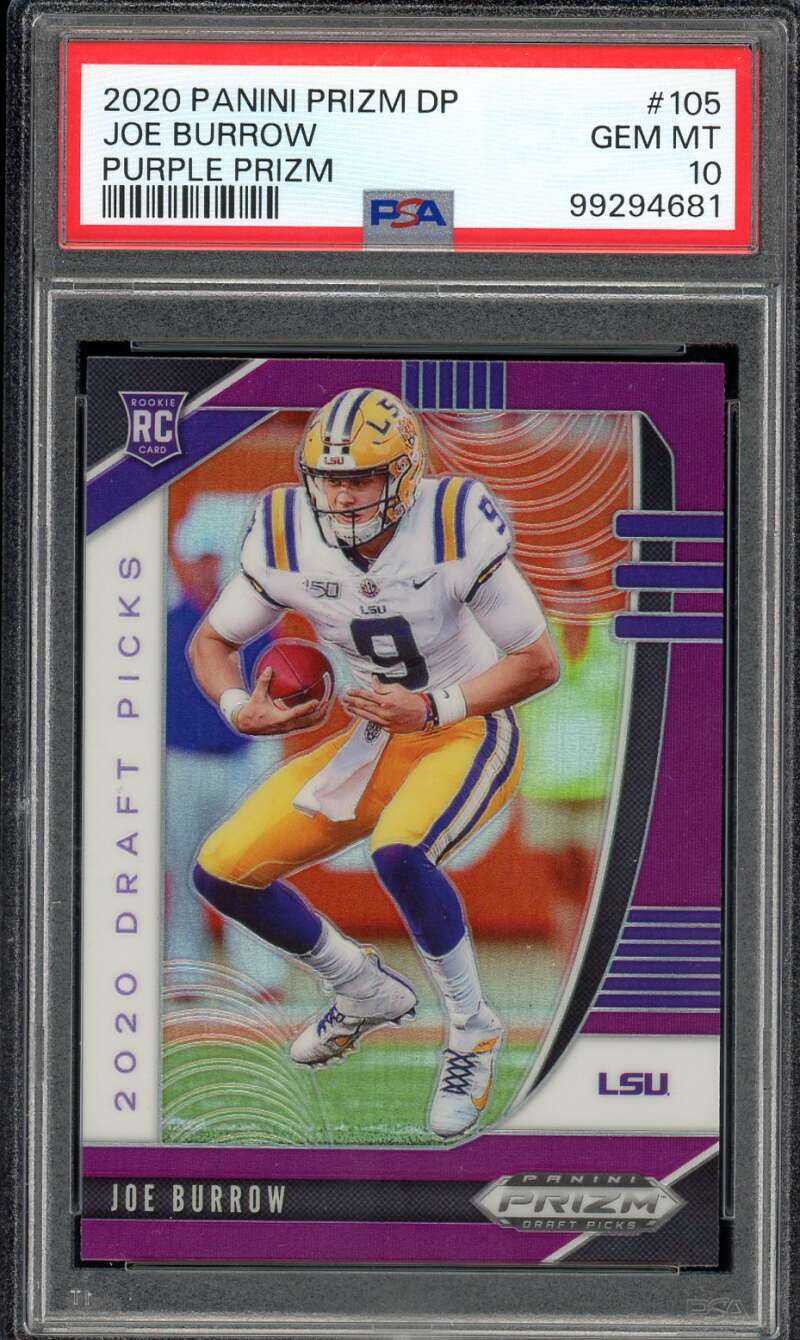 Joe Burrow Rookie Card 2020 Panini Prizm DP Purple Prizm #105 PSA 10 Image 1