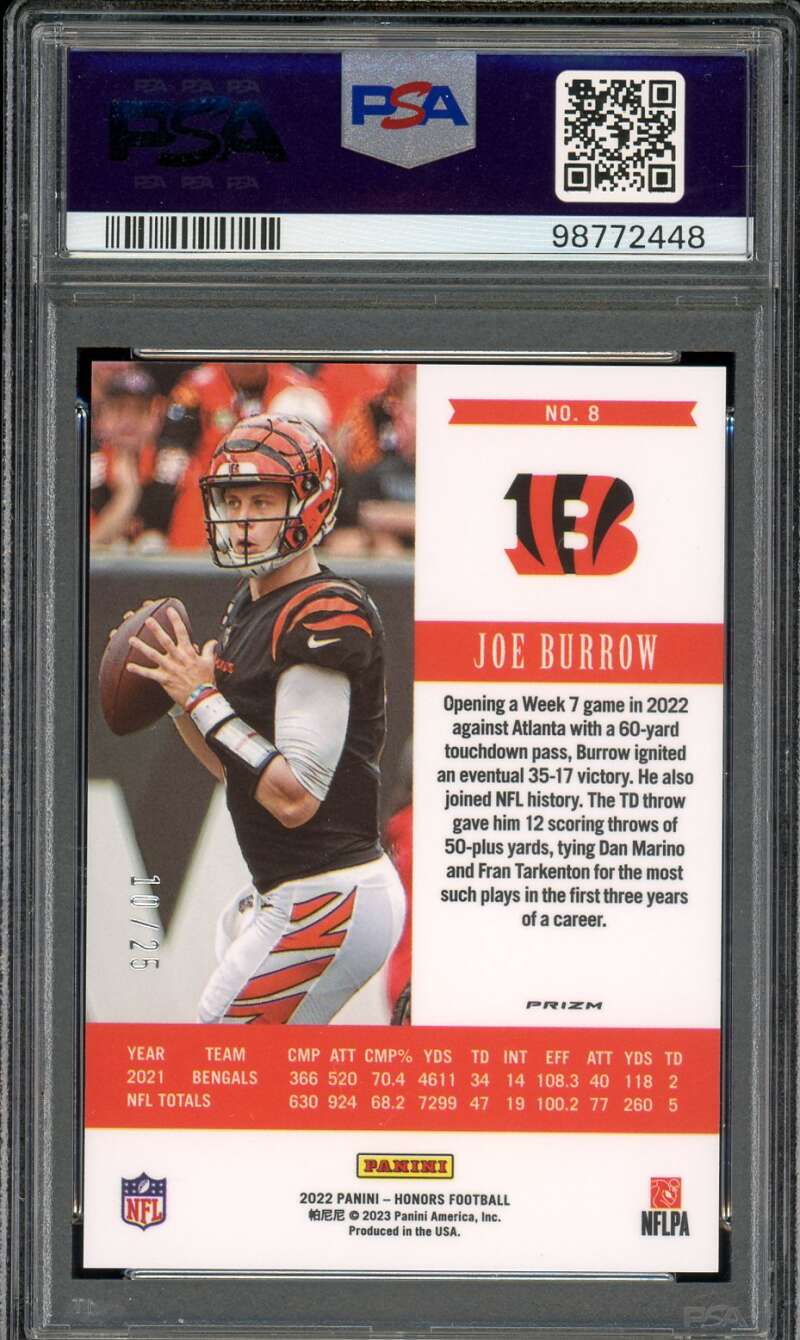Joe Burrow Card 2022 Honors Green(#d 10/25) #8 PSA 9 Image 2
