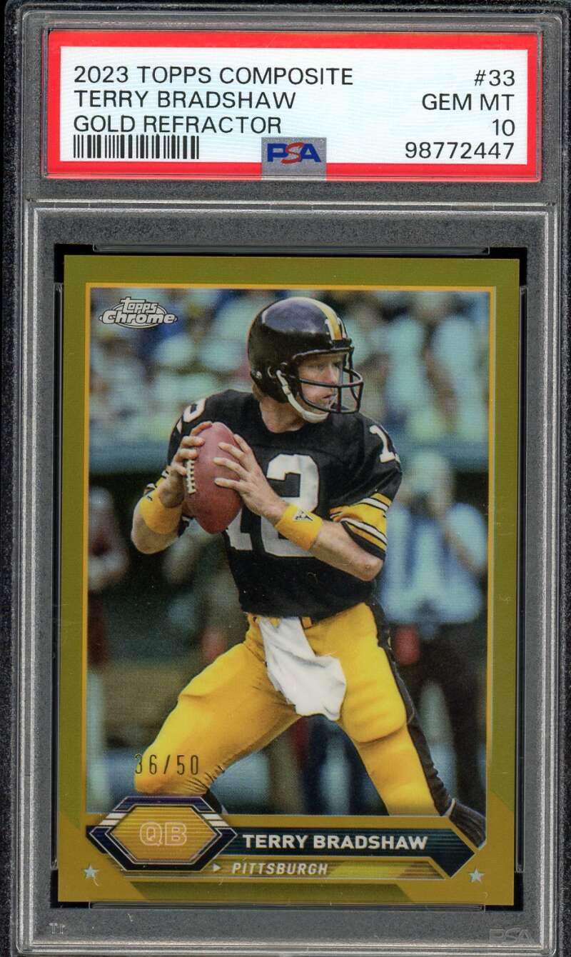 Terry Bradshaw Card 2023 Topps Composite Gold Refractor (pop 2) #33 PSA 10 Image 1