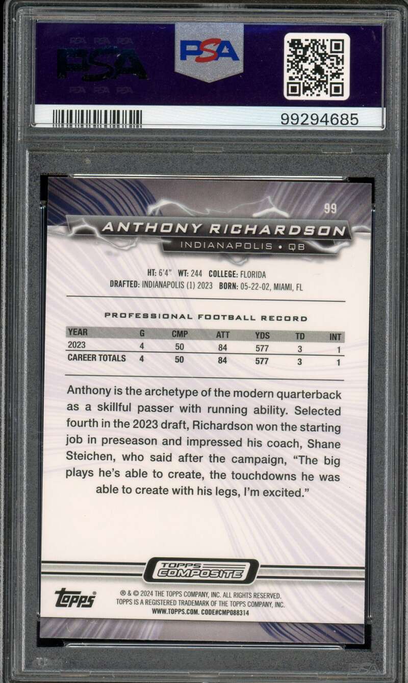 Anthony Richardson Rookie 2023 Topps Composite Purple Yellow Static #99 PSA 10 Image 2