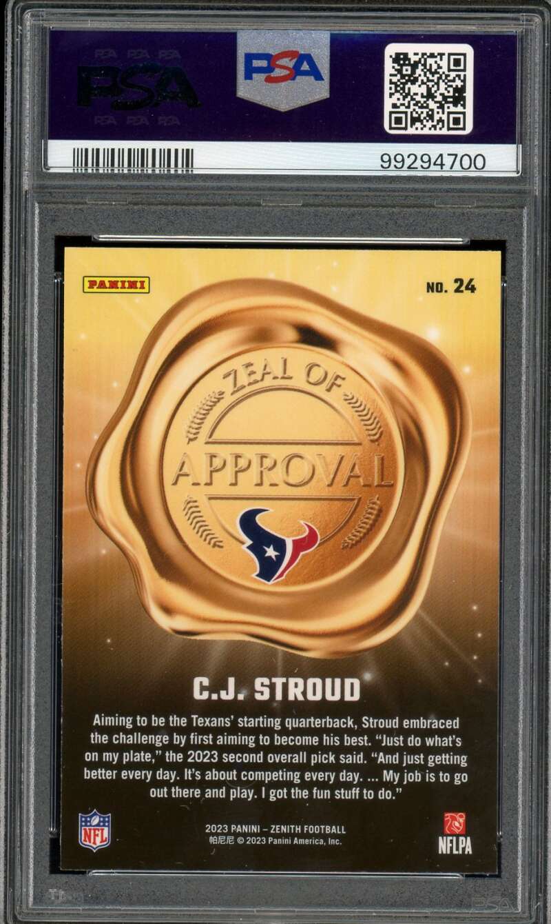 C.J. Stroud Rookie Card 2023 Zenith Zeal Of Approval #24 PSA 10 Image 2