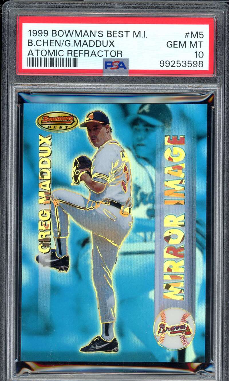 Greg Maddux/Bruce Chen 1999 Bowman's Best Atomic Refractor (pop 7) #M5 PSA 10 Image 1