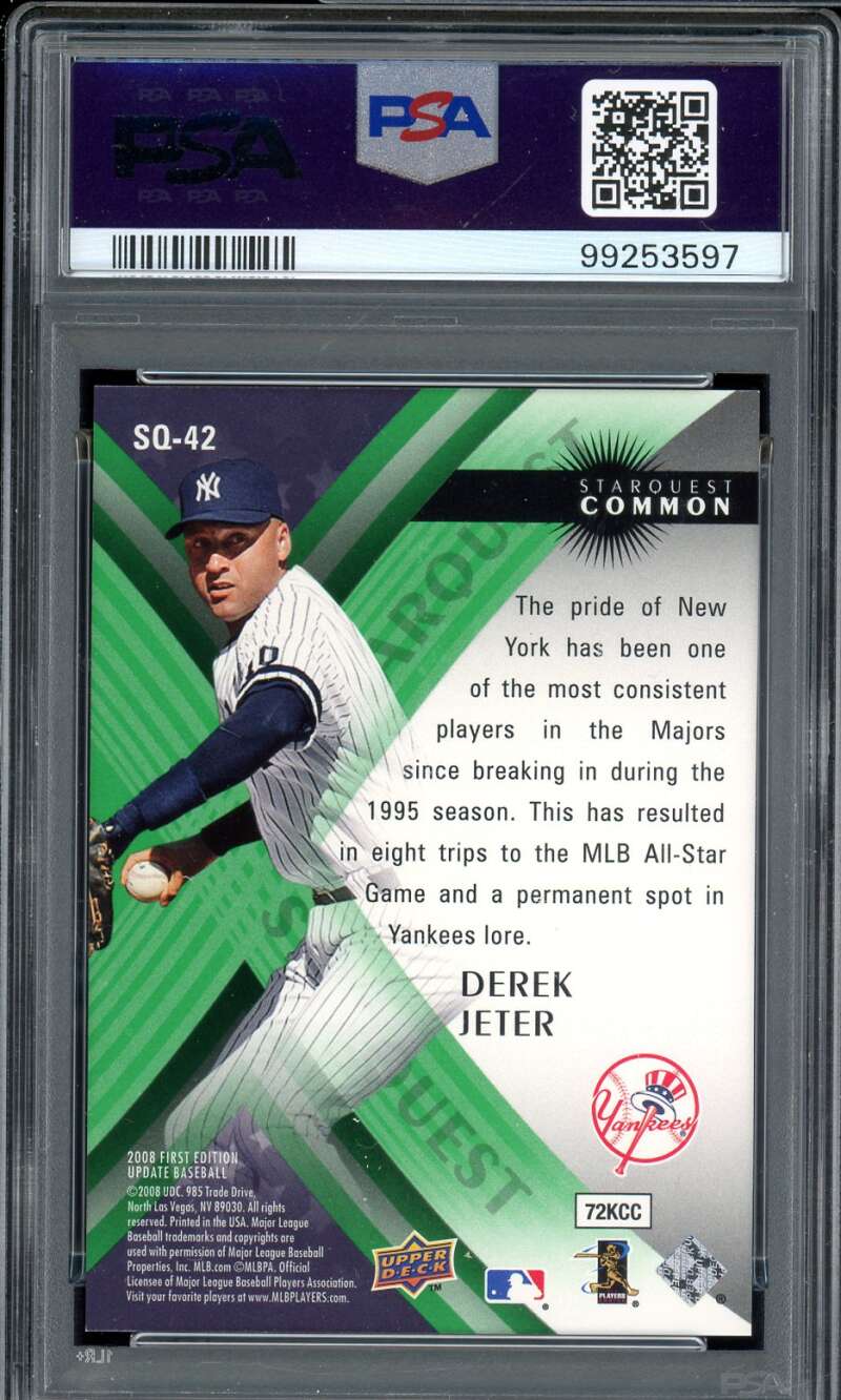 Derek Jeter Card 2008 U.D. First Edition Starquest Common Green #SQ-42 PSA 9 Image 2