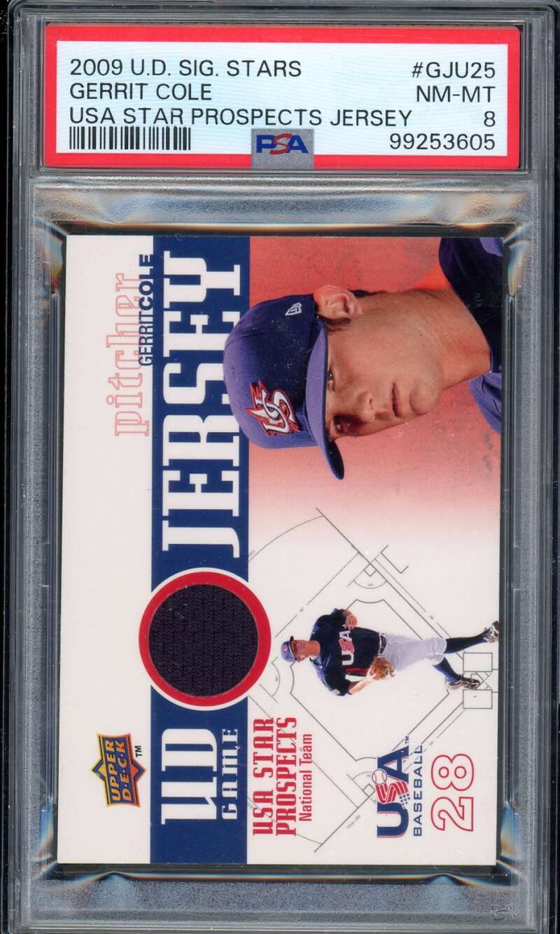 Gerrit Cole Rookie 2009 U.D. Sig. Stars Prospects Jersey (pop 1) #GJU25 PSA 8 Image 1