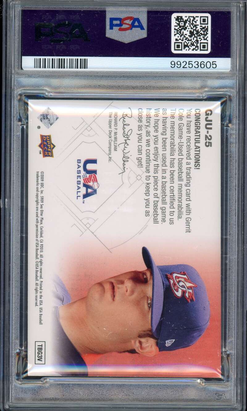 Gerrit Cole Rookie 2009 U.D. Sig. Stars Prospects Jersey (pop 1) #GJU25 PSA 8 Image 2