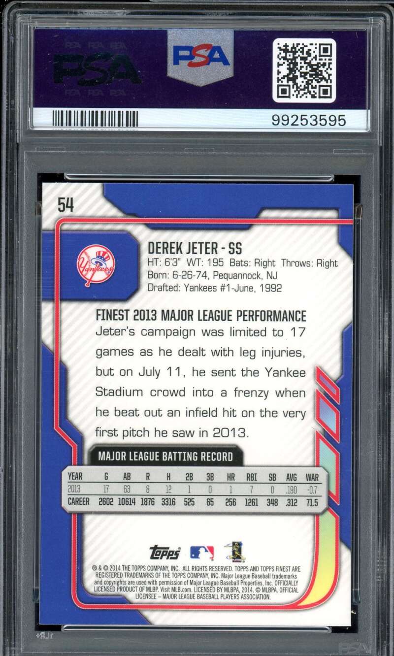 Derek Jeter Card 2014 Finest #54 PSA 10 Image 2