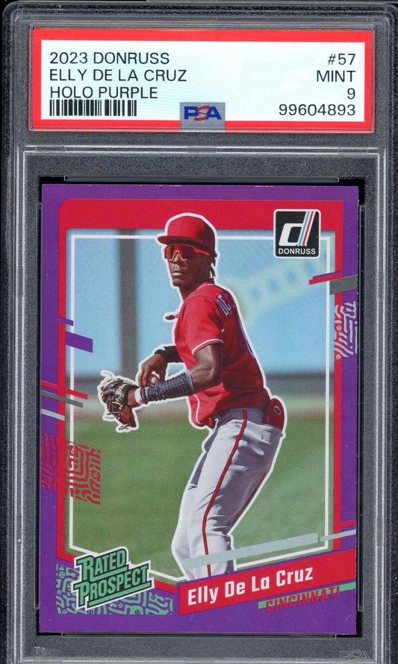 Elly De La Cruz Rookie Card 2023 Donruss Holo Purple #57 PSA 9 Image 1