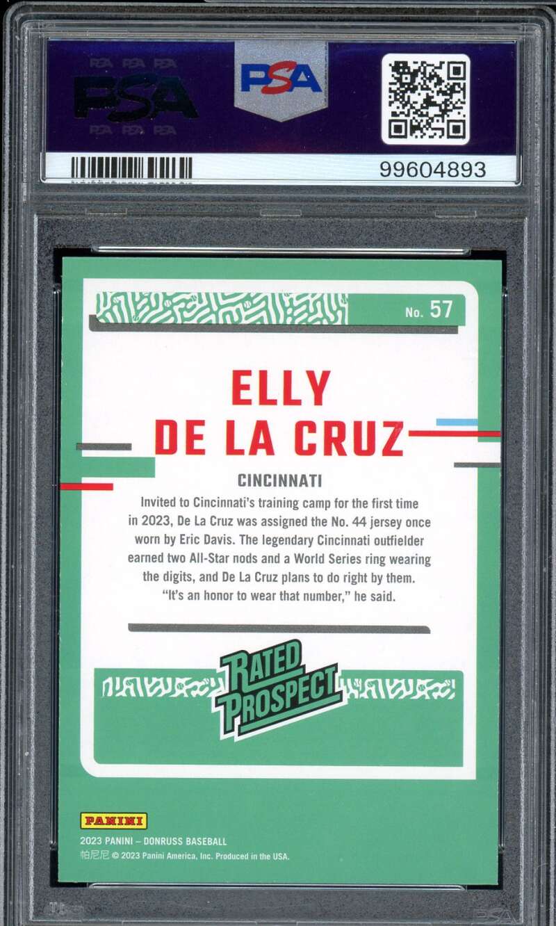 Elly De La Cruz Rookie Card 2023 Donruss Holo Purple #57 PSA 9 Image 2