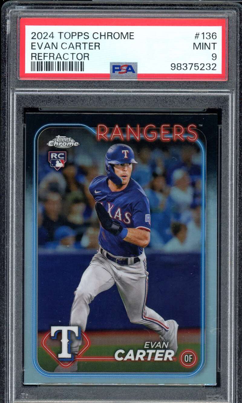 Evan Carter Rookie Card 2024 Topps Chrome Refractor #136 PSA 9 Image 1