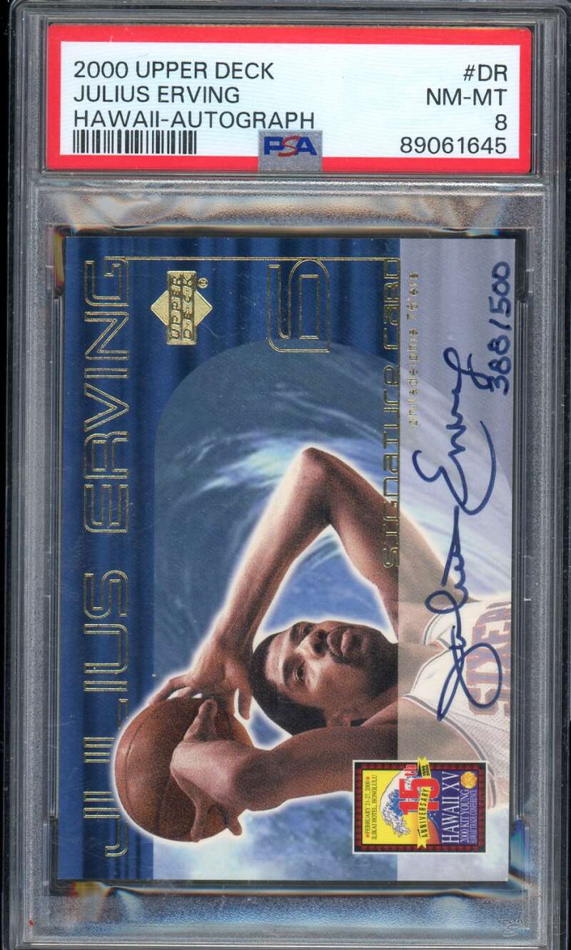 Julius Erving Card 2000-01 Upper Deck Hawaii Autograph (pop 2) #Dr PSA 8 Image 1