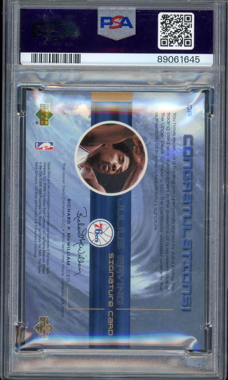 Julius Erving Card 2000-01 Upper Deck Hawaii Autograph (pop 2) #Dr PSA 8 Image 2