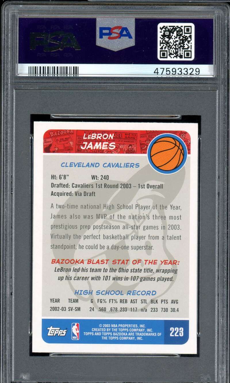 LeBron James Rookie Card 2003-04 Bazooka Mini Road Red Jersey #223 PSA 9 Image 2