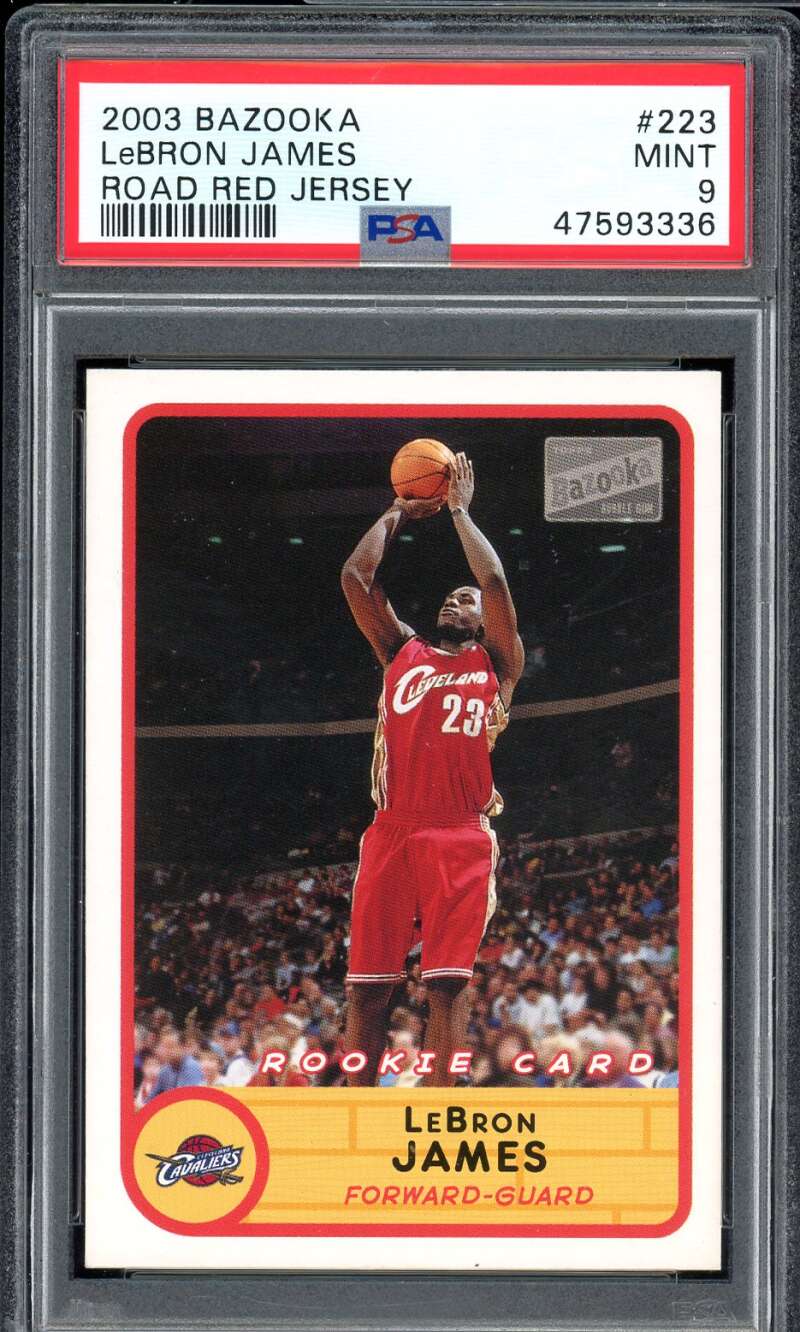 LeBron James Rookie Card 2003-04 Bazooka Road red Jersey #223 PSA 9 Image 1
