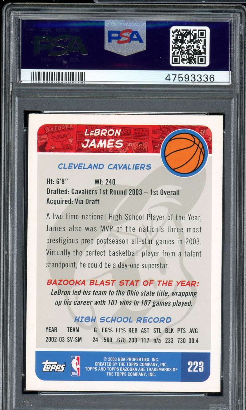LeBron James Rookie Card 2003-04 Bazooka Road red Jersey #223 PSA 9 Image 2