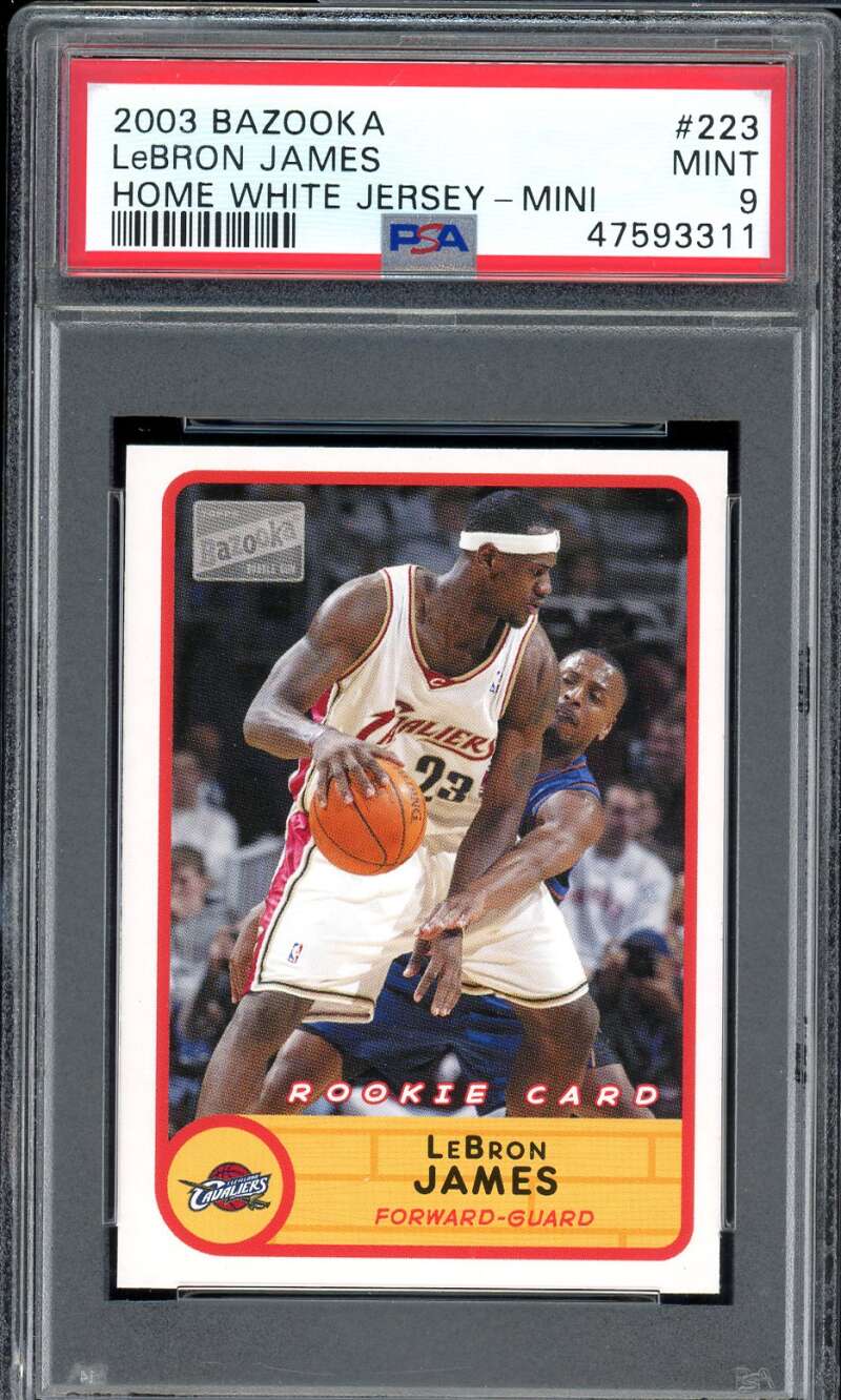 LeBron James Rookie Card 2003-04 Bazooka Mini Home White Jersey #223 PSA 9 Image 1