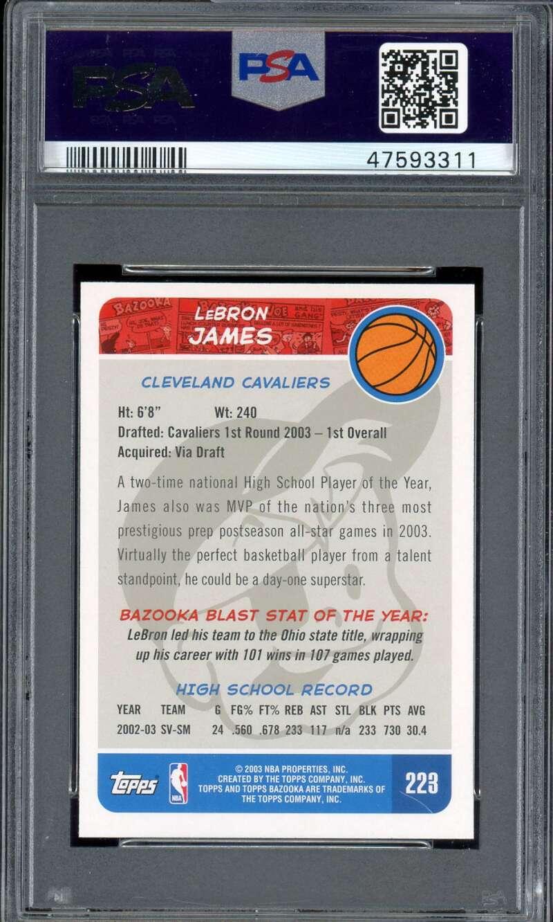 LeBron James Rookie Card 2003-04 Bazooka Mini Home White Jersey #223 PSA 9 Image 2
