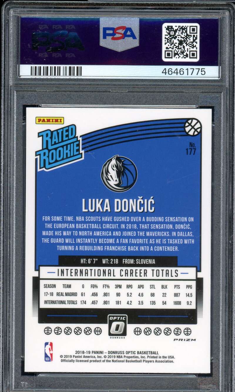 Luka Doncic Rookie Card 2018-19 Panini Donruss Optic Hyper Pink #177 PSA 9 Image 2