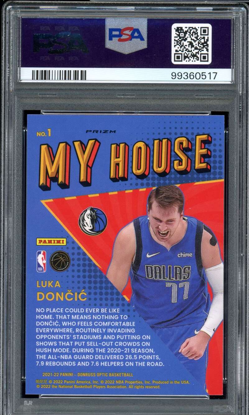 Luka Doncic Card 2021-22 Donruss Optic My House Purple #1 PSA 9 Image 2
