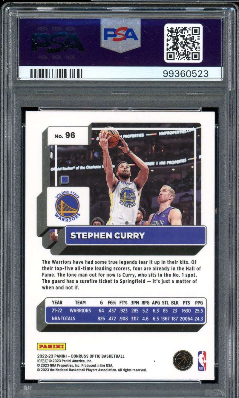 Stephen Curry Card 2022-23 Donruss Optic #96 PSA 10 Image 2