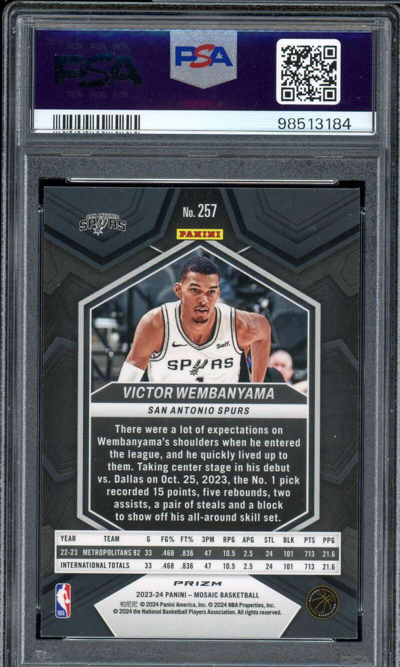 Victor Wembanyama Rookie Card 2023-24 Mosaic Green #257 PSA 9 Image 2