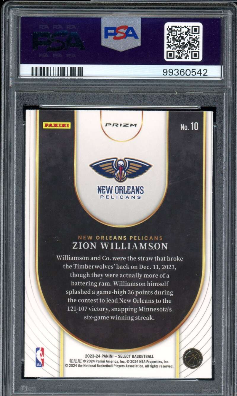 Zion Williamson Card 2023-24 Select Neon Icon-Red Prizm (pop 2) PSA 10 Image 2