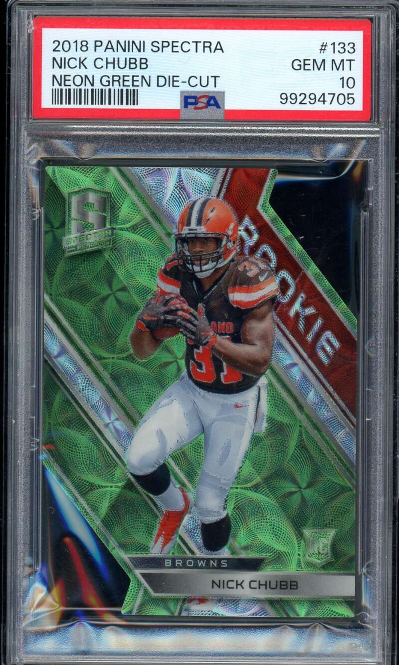 Nick Chubb Rookie 2018 Panini Spectra Neon Green Die Cut (25/25) #133 PSA 10 Image 1