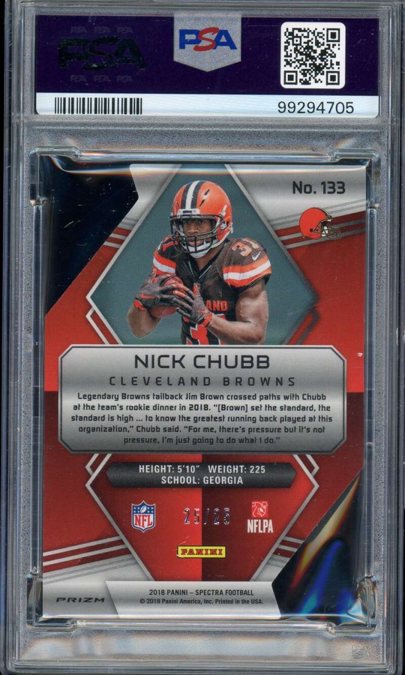 Nick Chubb Rookie 2018 Panini Spectra Neon Green Die Cut (25/25) #133 PSA 10 Image 2