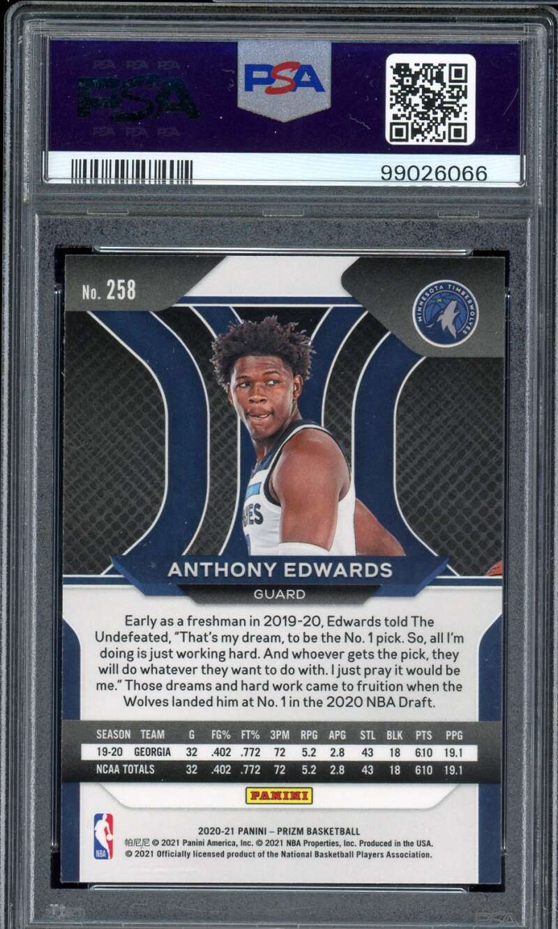 Anthony Edwards Rookie Card 2020-21 Panini Prizm #258 PSA 8 Image 2