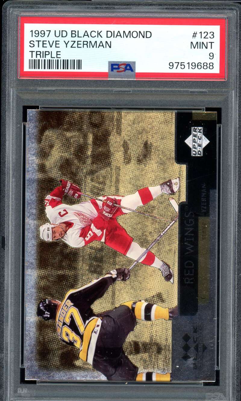 Steve Yzerman Card 1997-98 UD Black Diamond Triple (pop 2) #123 PSA 9 Image 1