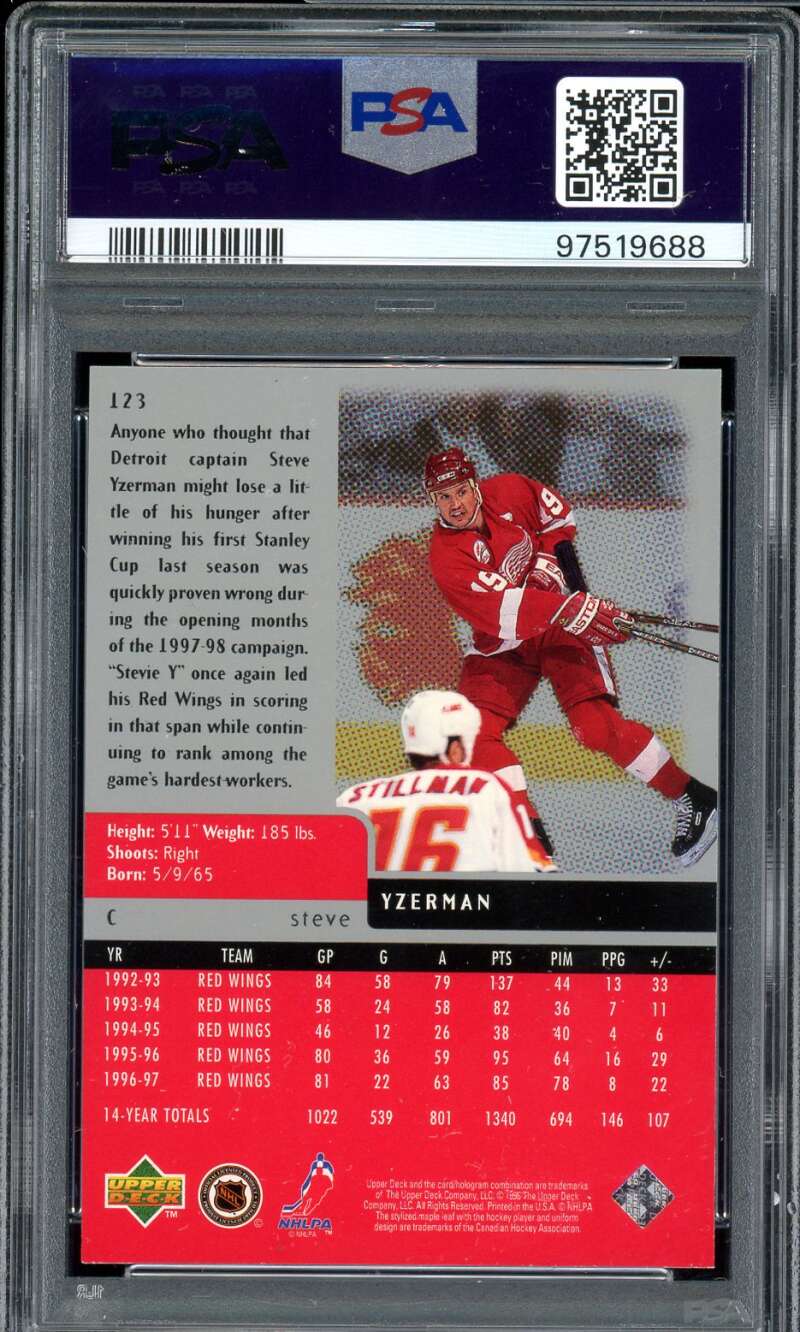 Steve Yzerman Card 1997-98 UD Black Diamond Triple (pop 2) #123 PSA 9 Image 2