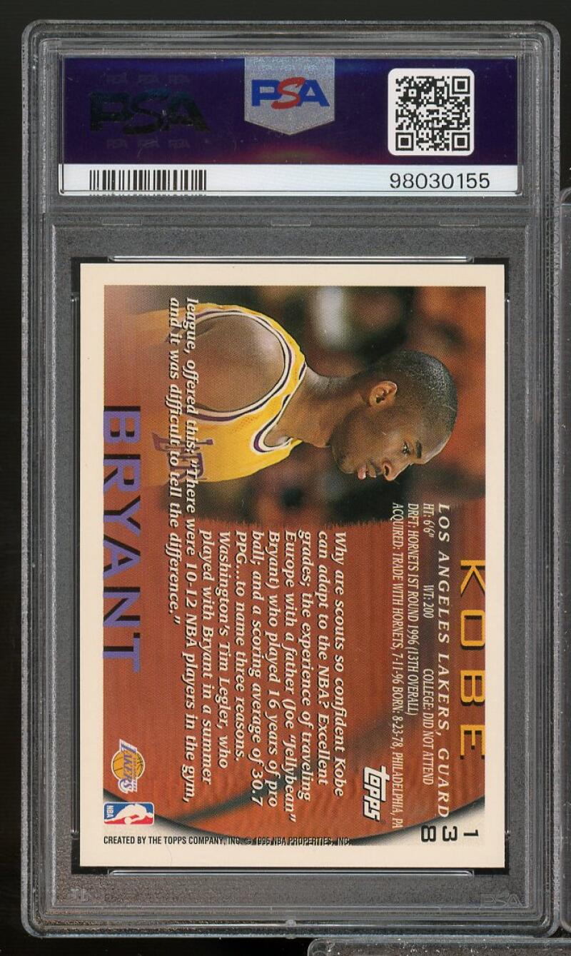 Kobe Bryant Rookie Card 1996-97 Topps #138 PSA 9 Image 2