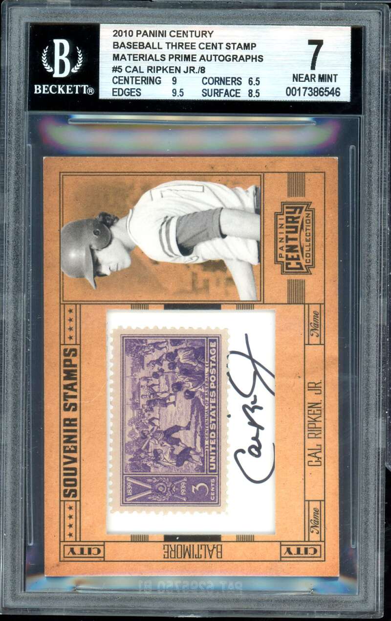 Cal Ripken Jr. 2010 Panini Century Materials Prime Autographs (7 of 8) #5 BGS 7 Image 1