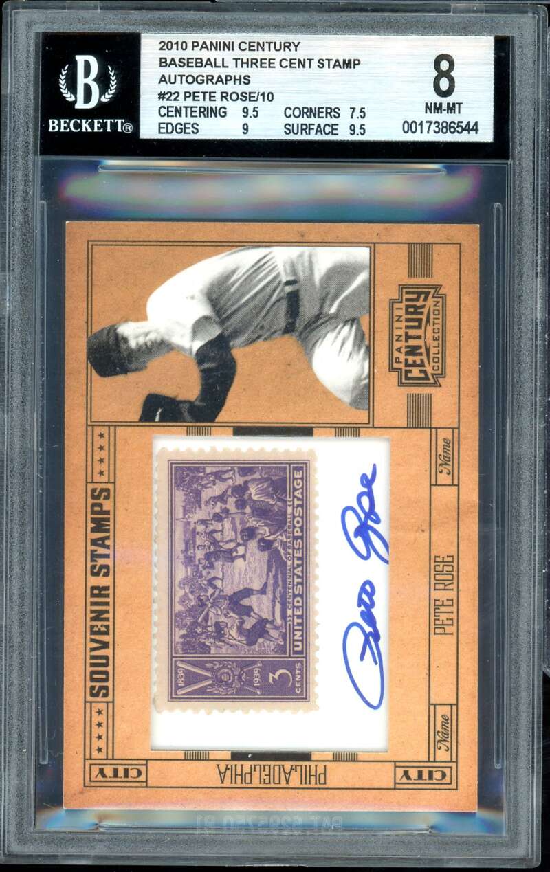 Pete Rose 2010 Panini Century Three Cent Stamp Autographs (1 of 10) #22 BGS 7.5 Image 1