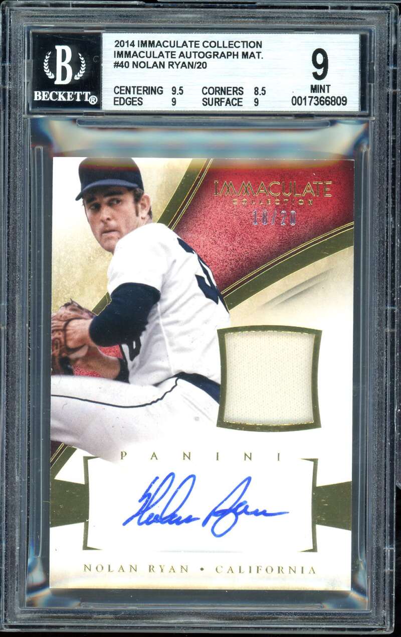 Nolan Ryan 2014 Immaculate Collection Autograph Material (18 of 20) #40 BGS 9 Image 1
