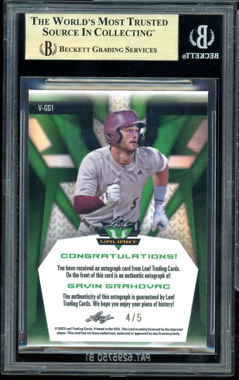 Gavin Grahovac Rookie 2024 Leaf Valiant Silver Vala (4 of 5) #Vgg1 BGS 9.5 Image 2