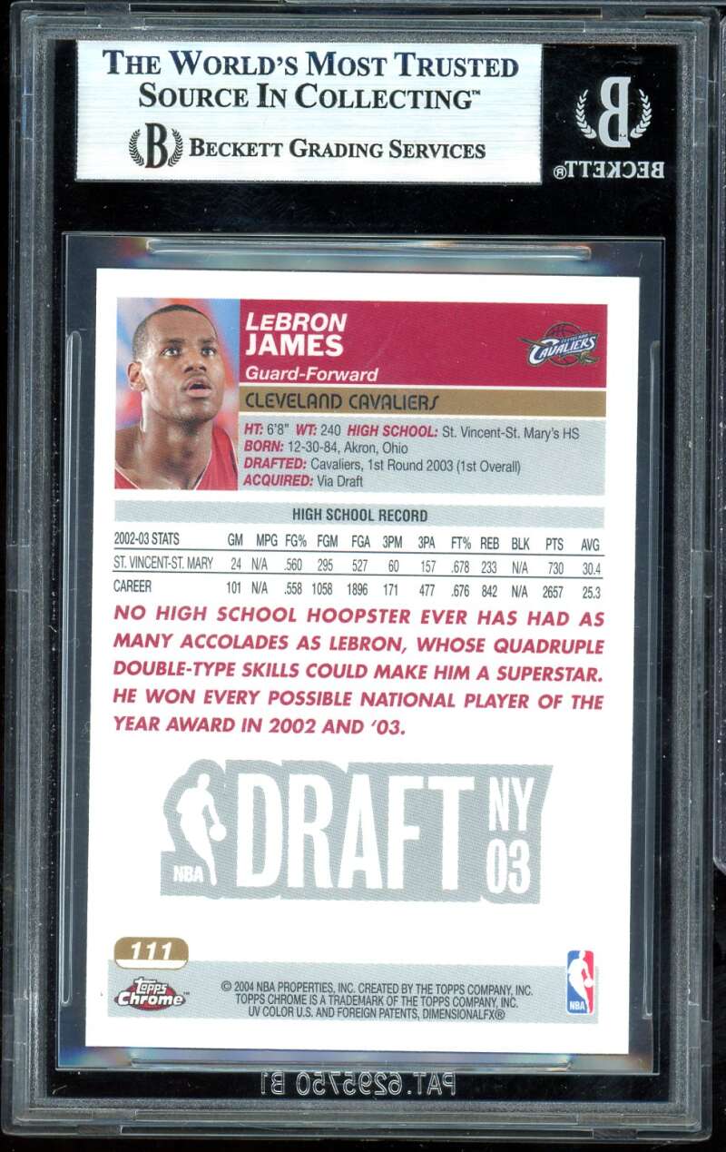 LeBron James Rookie Card 2003-04 Topps Chrome #111 BGS 9 Image 2