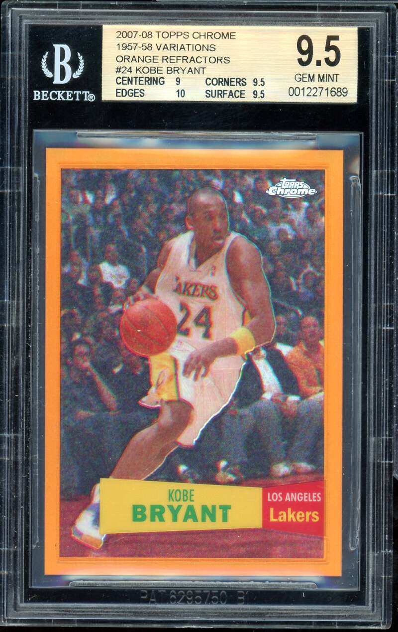 Kobe Bryant Card 2007-08 Topps Chrome Orange Refractors #24 BGS 9.5 Image 1