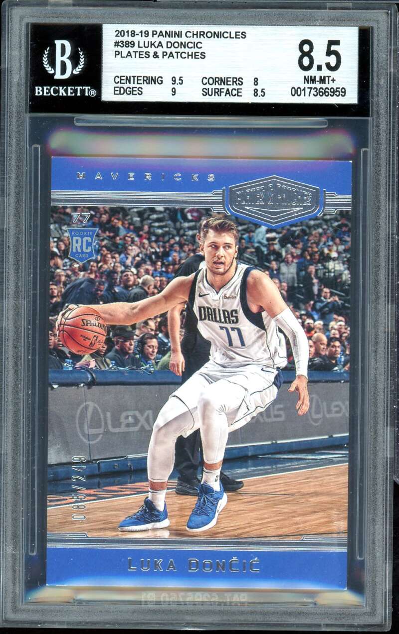 Luka Doncic Rookie Card 2018-19 Panini Chronicles Plates Patches #389 BGS 8.5 Image 1