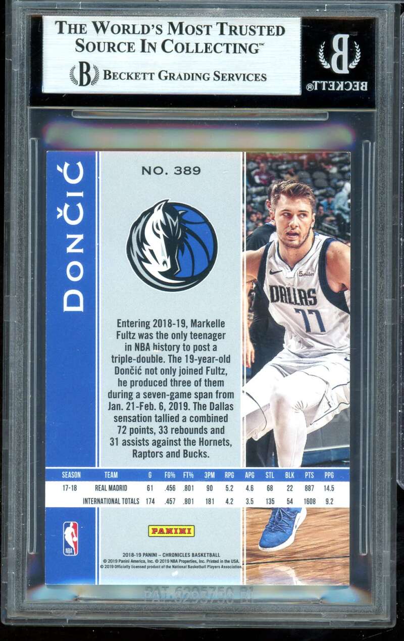 Luka Doncic Rookie Card 2018-19 Panini Chronicles Plates Patches #389 BGS 8.5 Image 2