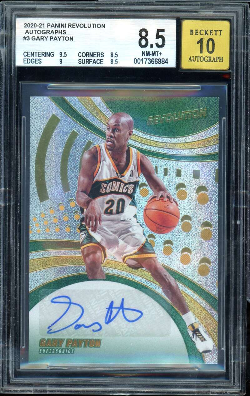 Gary Payton Card 2020-21 Panini Revolution Autographs #3 BGS 8.5 Image 1