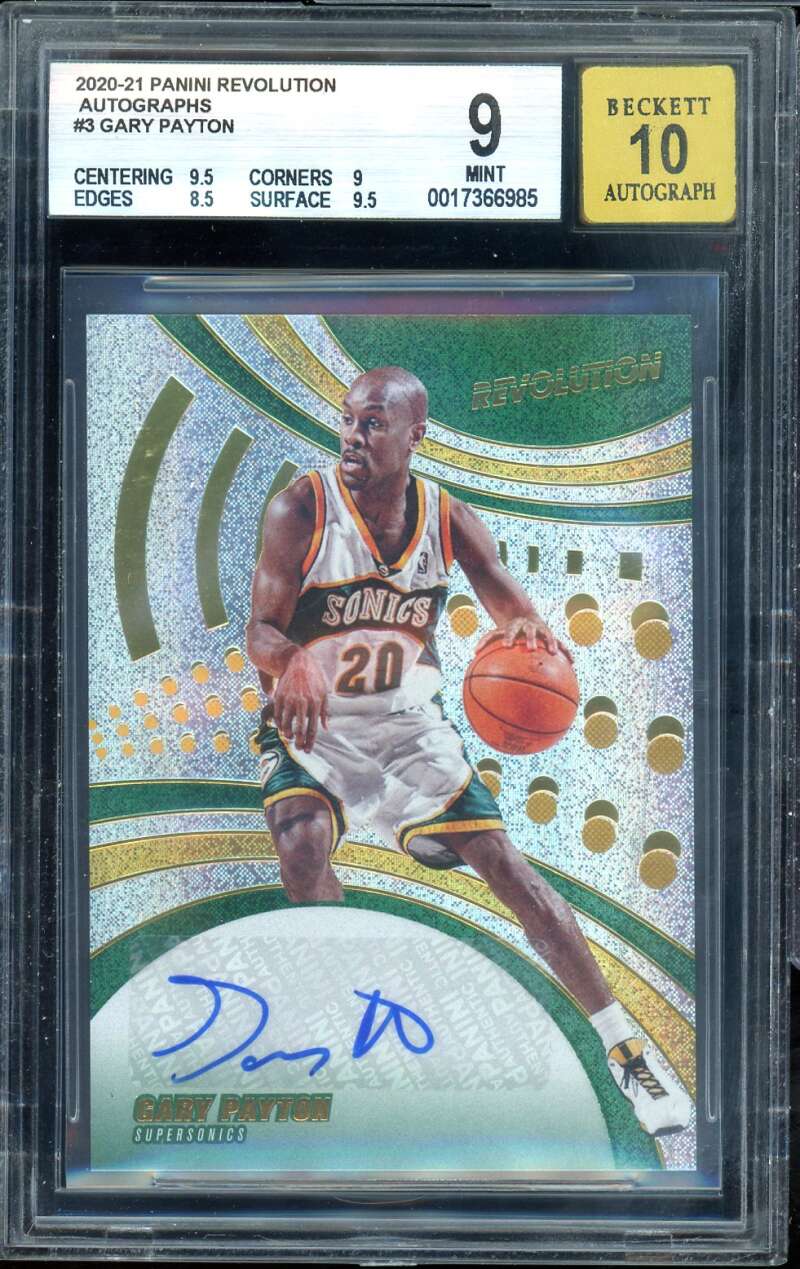 Gary Payton Card 2020-21 Panini Revolution Autographs #3 BGS 9 Image 1