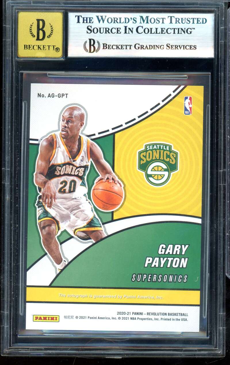 Gary Payton Card 2020-21 Panini Revolution Autographs #3 BGS 9 Image 2